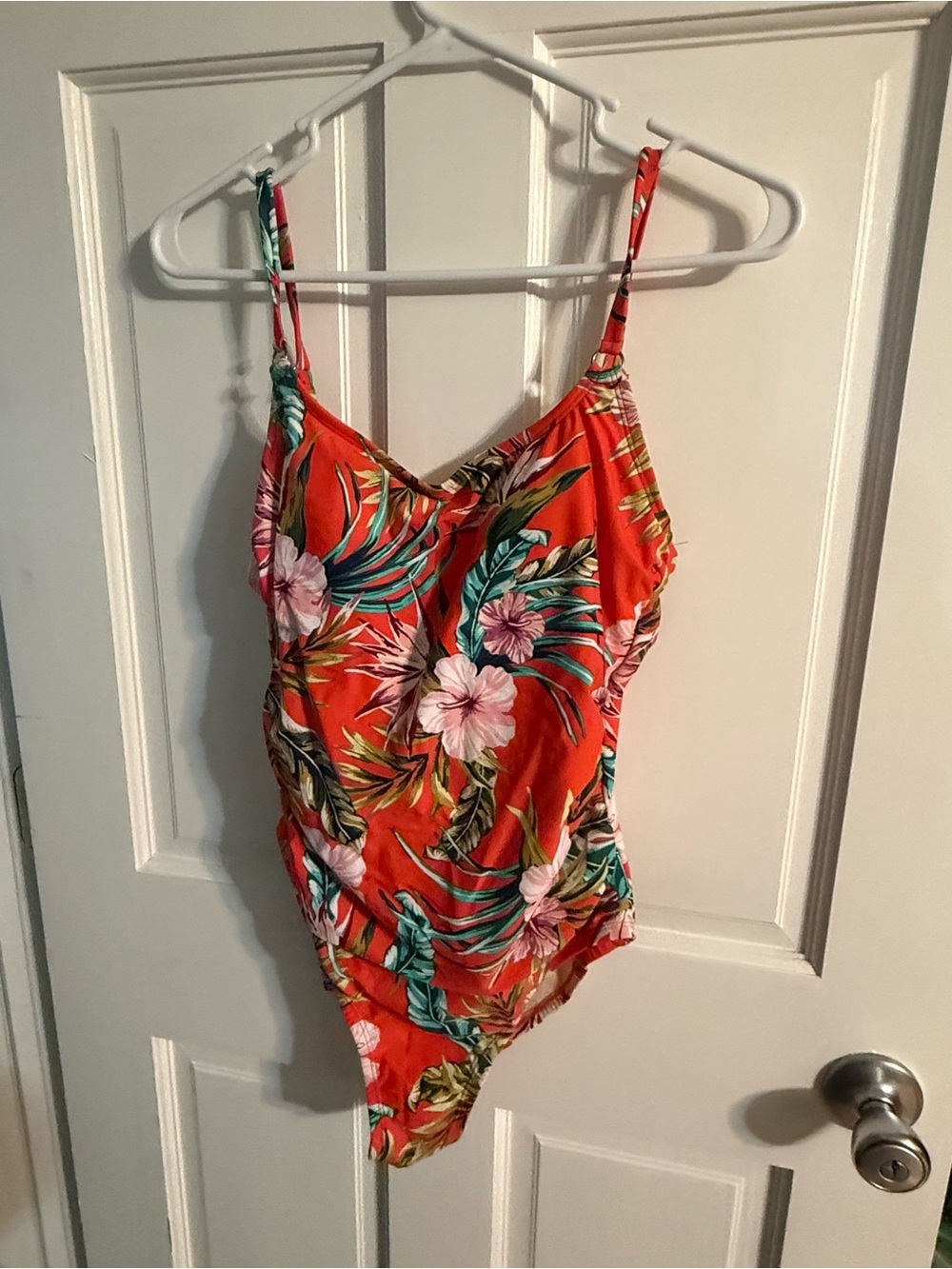 Kona Sol Red Tropical Floral One-Piece Swimsuit